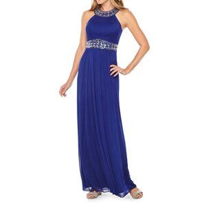 One by Eight Blue Evening Gown Sz 4 | Bejeweled Halter Maxi, Grecian Prom Dress